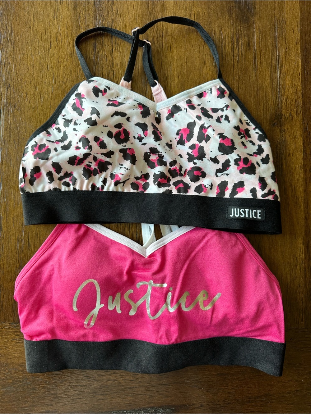 Justice Girls Pink & Ivory Leopard Print Double Sports Bra Set-size 28